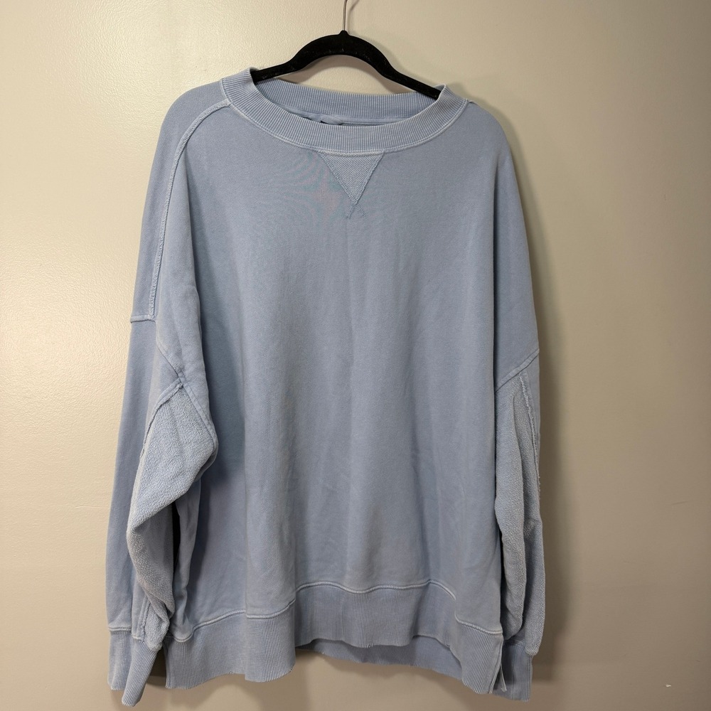 Aerie Sweatshirt Womens XL Blue French Terry Oversized Pullover Crewneck Slit